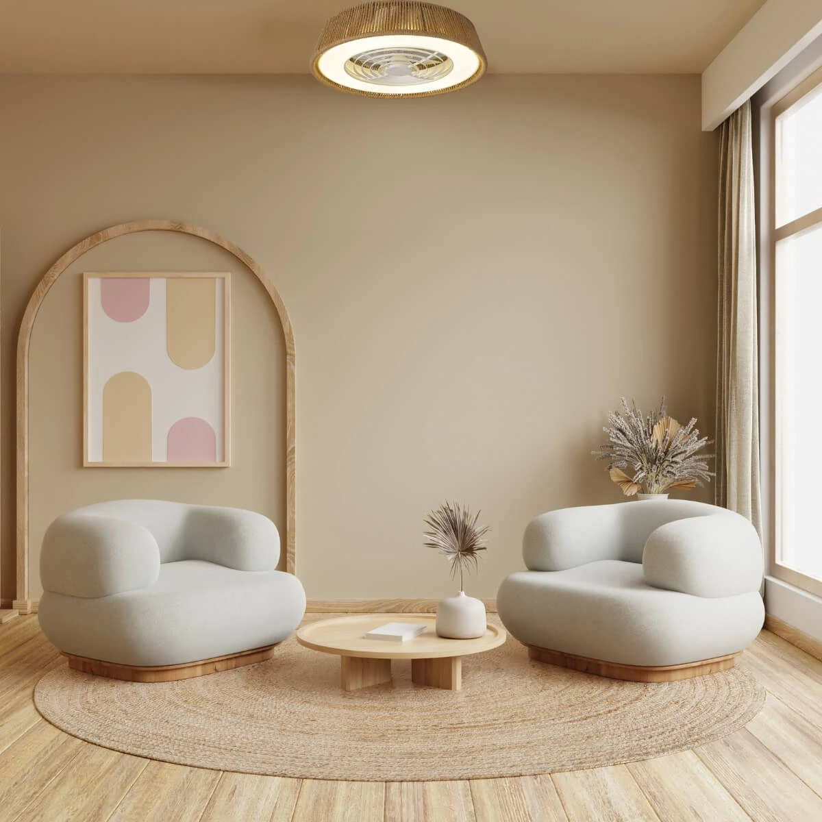 Bohemian LED Ceiling Fan with Tunable Light and Rope Accent