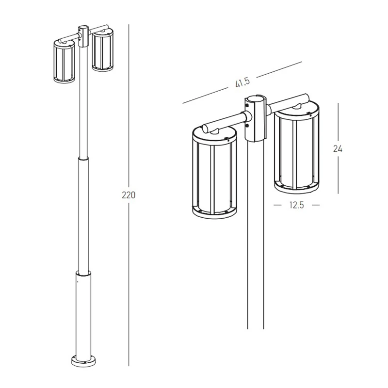 2.2m Outdoor Post Light with Dual E27 Heads, IP65 Black