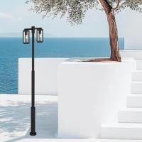 2.2m Outdoor Post Light with Dual E27 Heads, IP65 Black - Image 1