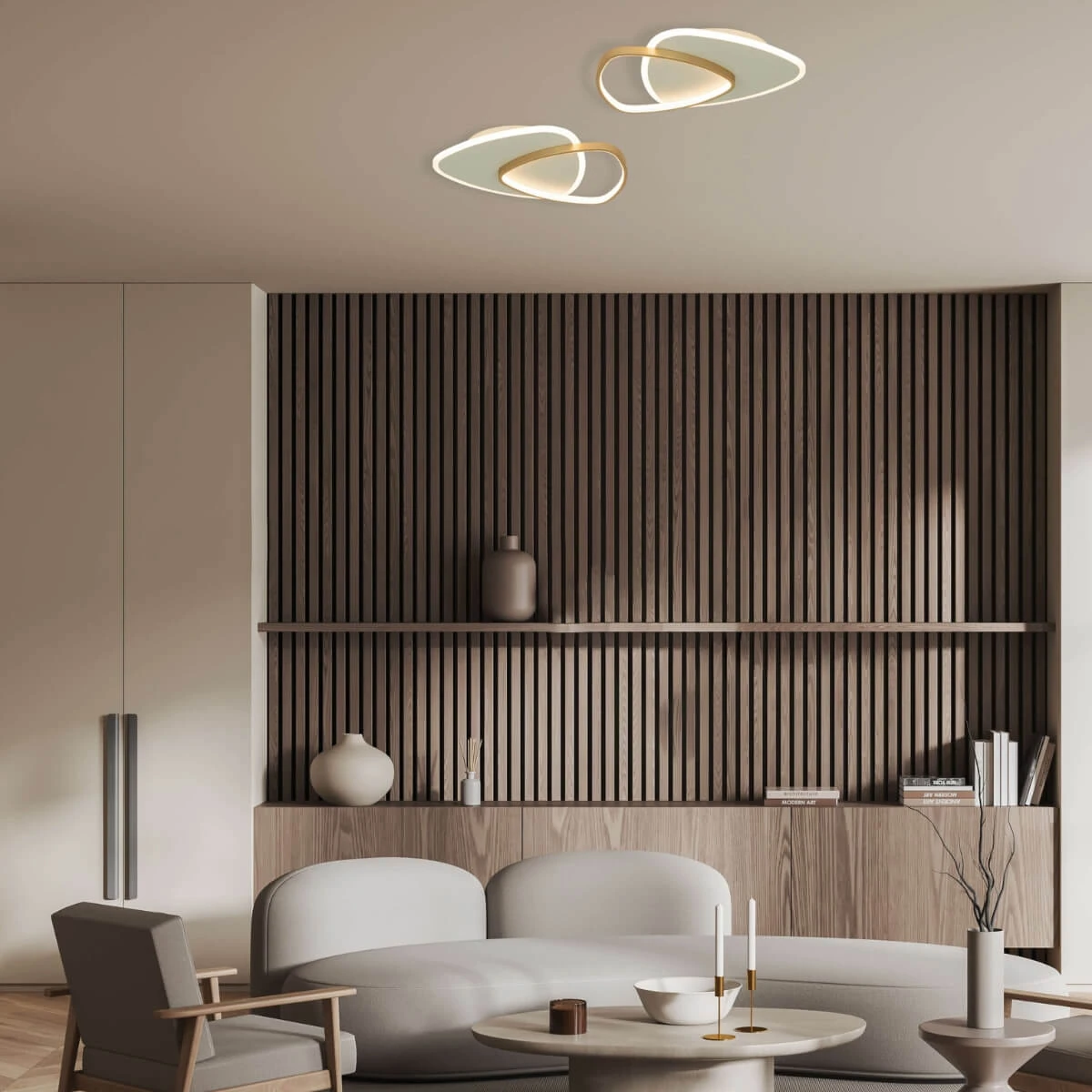 Abstraktus persidengiantis LED lubinis šviestuvas 36W 3000K aukso-baltas matinis