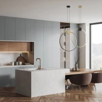 Modernus LED pakabinamas šviestuvas su juodu žiedu ir aukso akcentu - Nuotrauka 1