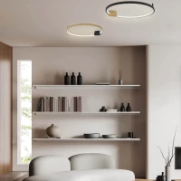LED Ceiling Light, Black Ring & Gold Base, 24W 3000K Matt - Image 1