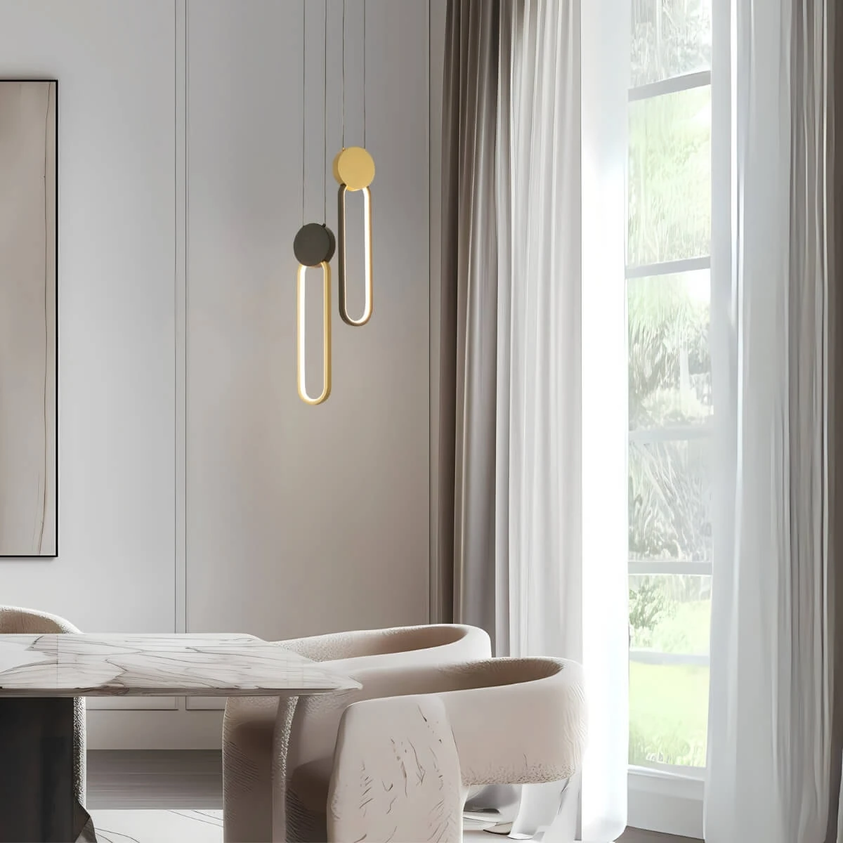 Modernus LED pakabinamas šviestuvas, matinės juodos ir aukso spalvos