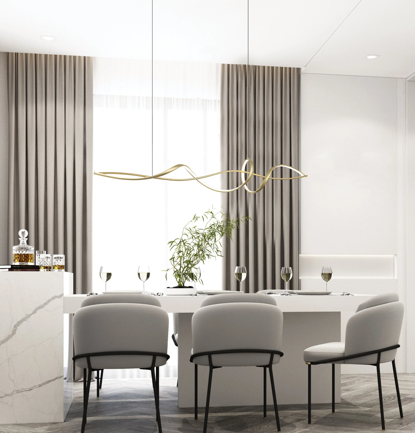 Gold Matt Wavy Linear LED Pendant Light