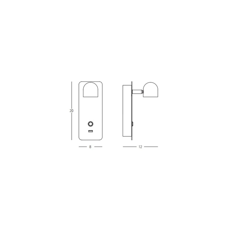 Reguliuojamas LED sieninis šviestuvas su USB, matinis juodas – žalvario