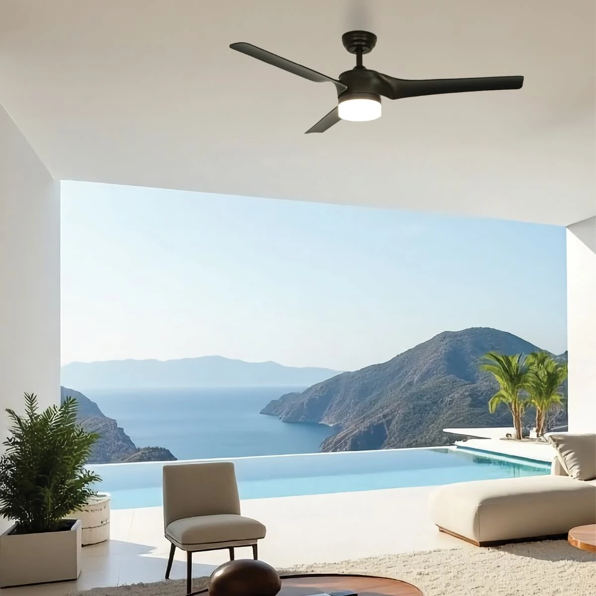 Matt Black Ceiling Fan with Integrated Light, 152 cm, 40W