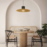 Pakabinamas šviestuvas su natūralaus popieriaus gaubtu, juodas metalas, Ø60cm - Nuotrauka 1