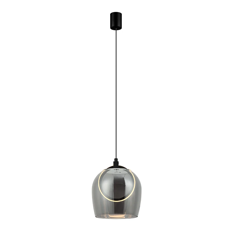 Smoked Glass LED Pendant Light, Matt Black