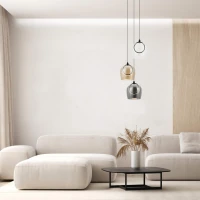 3-Light LED Pendant with Smoked, Champagne & Clear Glass Shades, Black Matt - Image 3