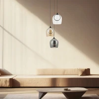 3-Light LED Pendant with Smoked, Champagne & Clear Glass Shades, Black Matt - Image 1