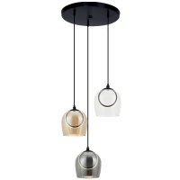 3-Light LED Pendant with Smoked, Champagne & Clear Glass Shades, Black Matt - Image 2