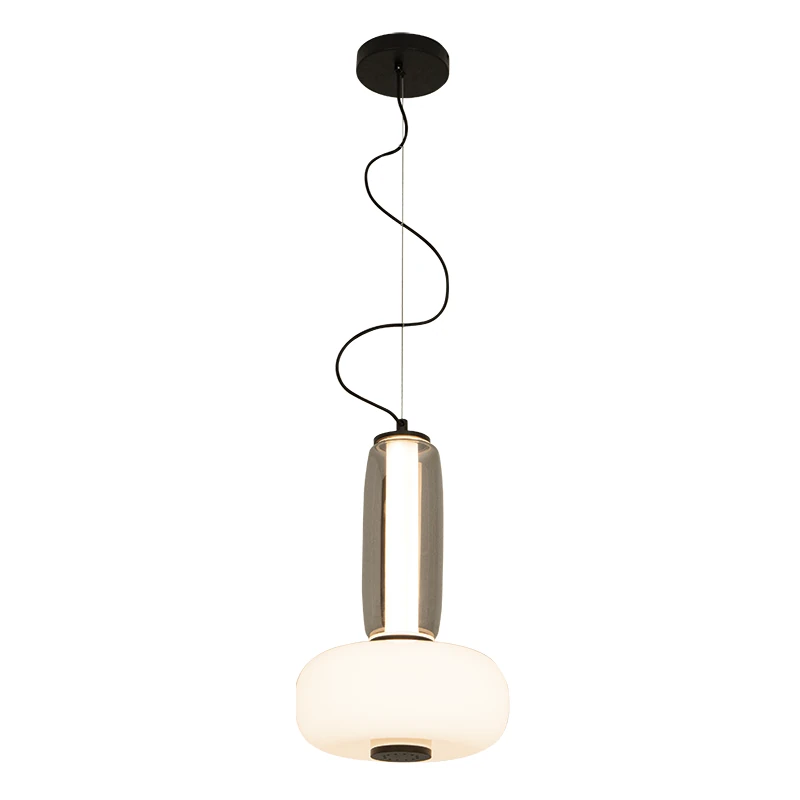 Modern Black LED Pendant Light with Smoked & Opal Glass