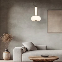 Modern Black LED Pendant Light with Smoked & Opal Glass - Image 1