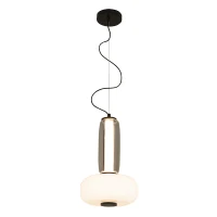 Modern Black LED Pendant Light with Smoked & Opal Glass - Image 2