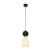 Kabinamas Šviestuvas su Juodu Marmuru, Žalvariu ir Rifliuotu Gipso Gaubtu, 33 cm - Nuotrauka 2