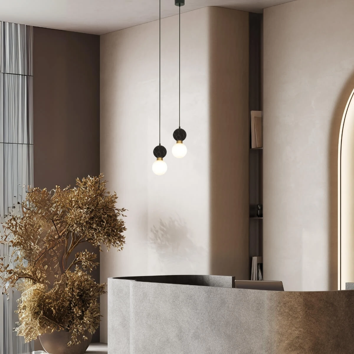 Black Marble & Brass Pendant Light