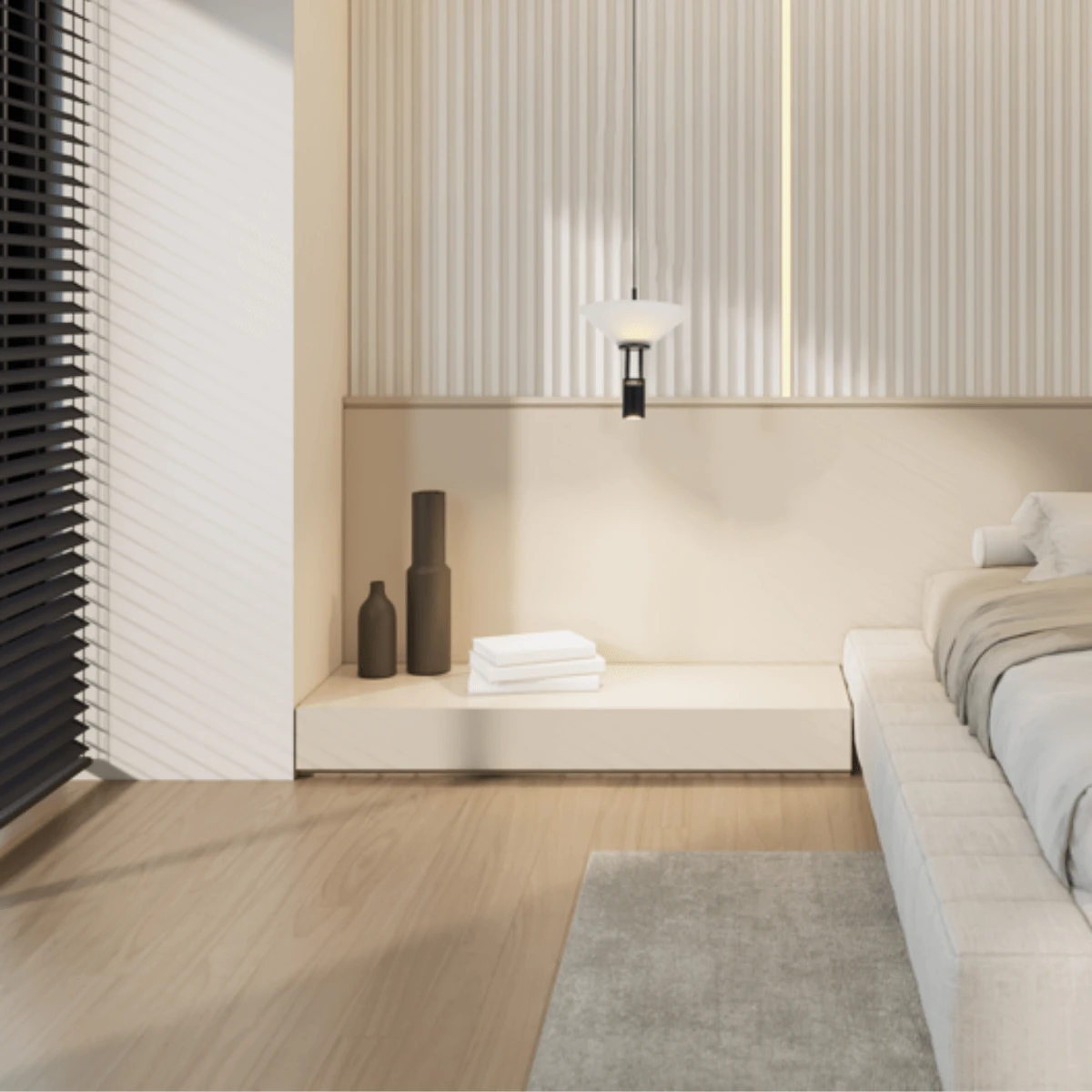 Sleek Black LED Pendant Light with Opal Glass