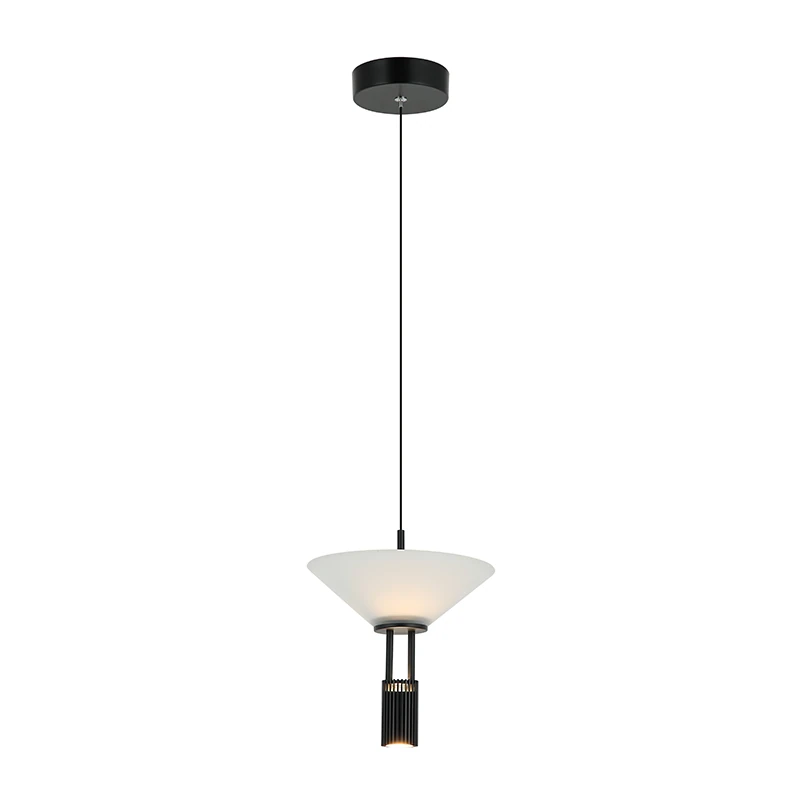 Sleek Black LED Pendant Light with Opal Glass
