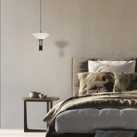 Sleek Black LED Pendant Light with Opal Glass - Image 1