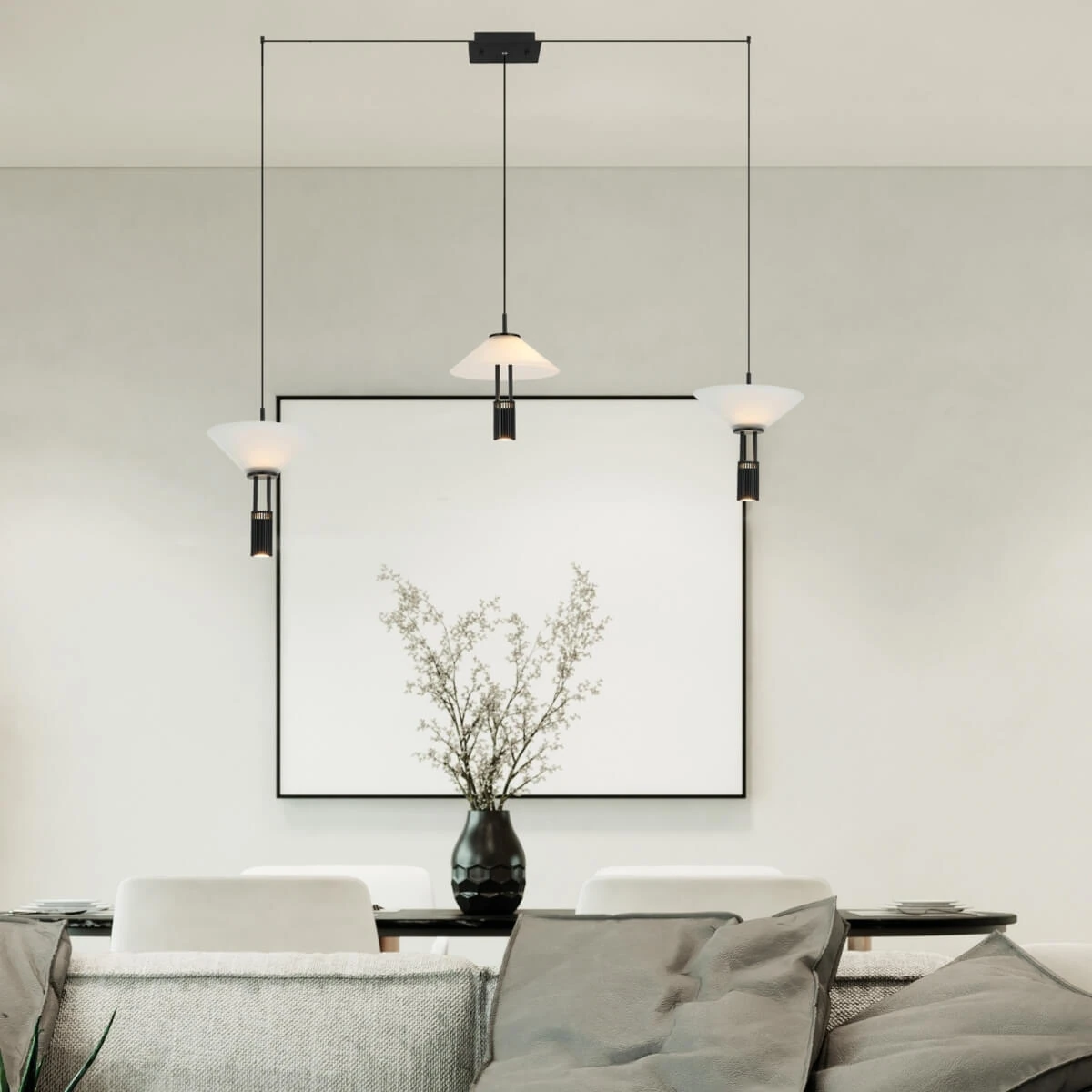 Modernus 3-jų šviesų LED pakabinamas šviestuvas, juodas matinis