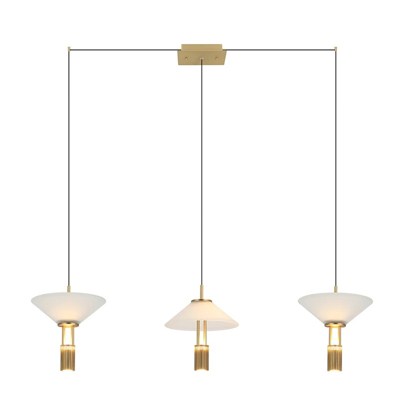 Matt Gold Triple LED Pendant Light with Opal Glass, 120 cm