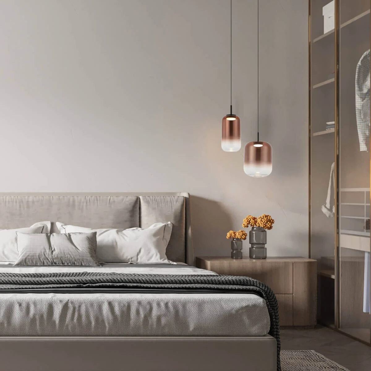 Pakabinamas LED šviestuvas su vario ombrė stiklu, juodas matinis, 36cm