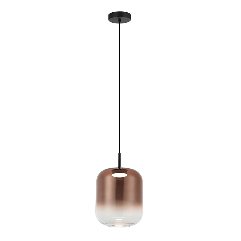 Pakabinamas LED šviestuvas su vario ombrė stiklu, juodas matinis, 36cm