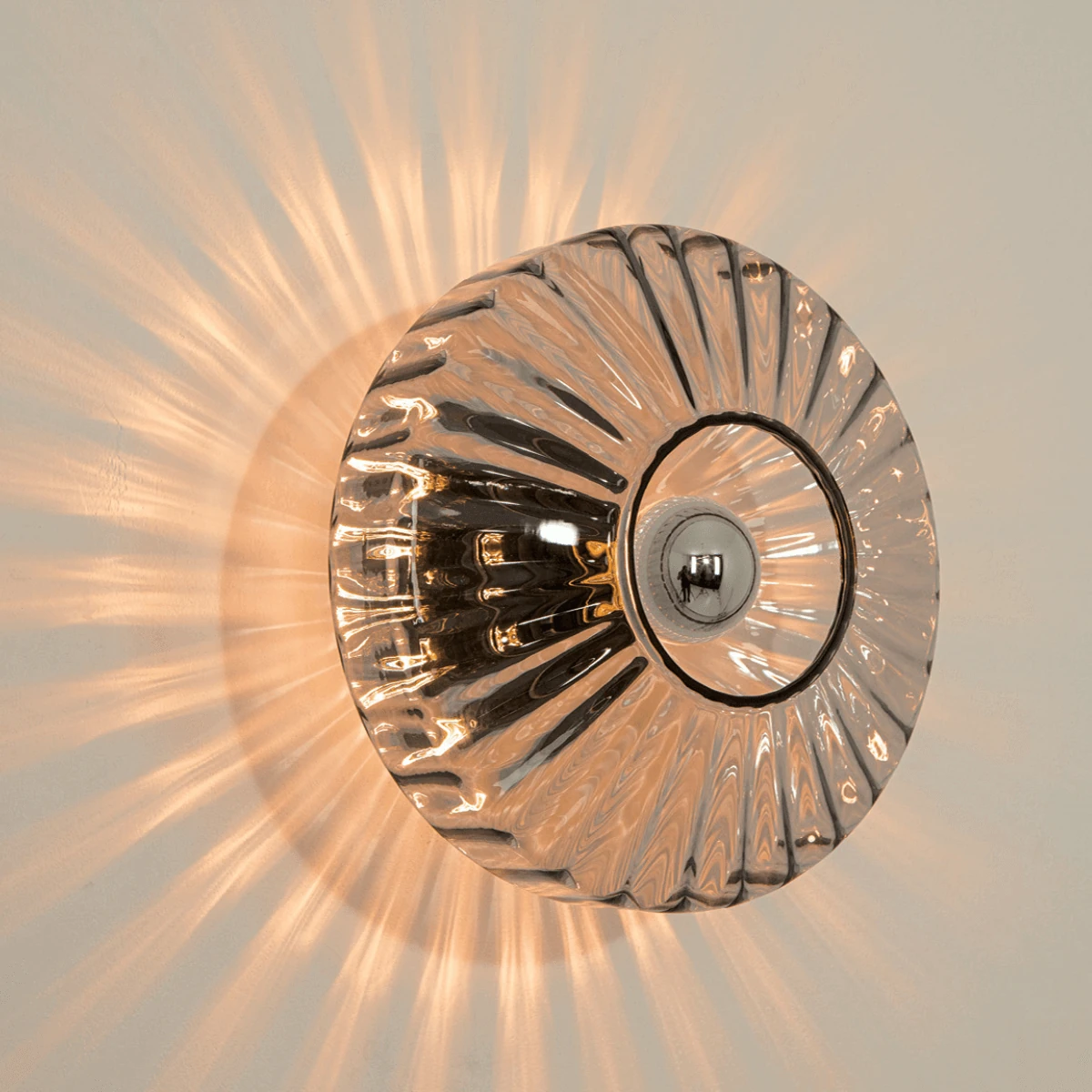 Fluted Smoked Glass Wall Light with Dark Grey Base