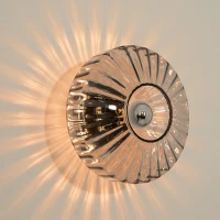 Fluted Smoked Glass Wall Light with Dark Grey Base - Image 1
