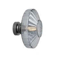 Fluted Smoked Glass Wall Light with Dark Grey Base - Image 2