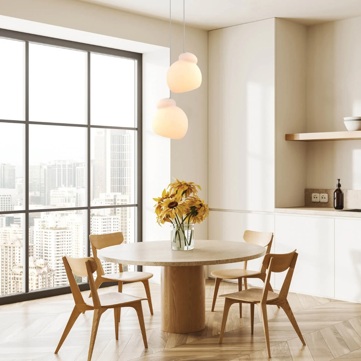 White Opal Glass Sculptural Pendant Light