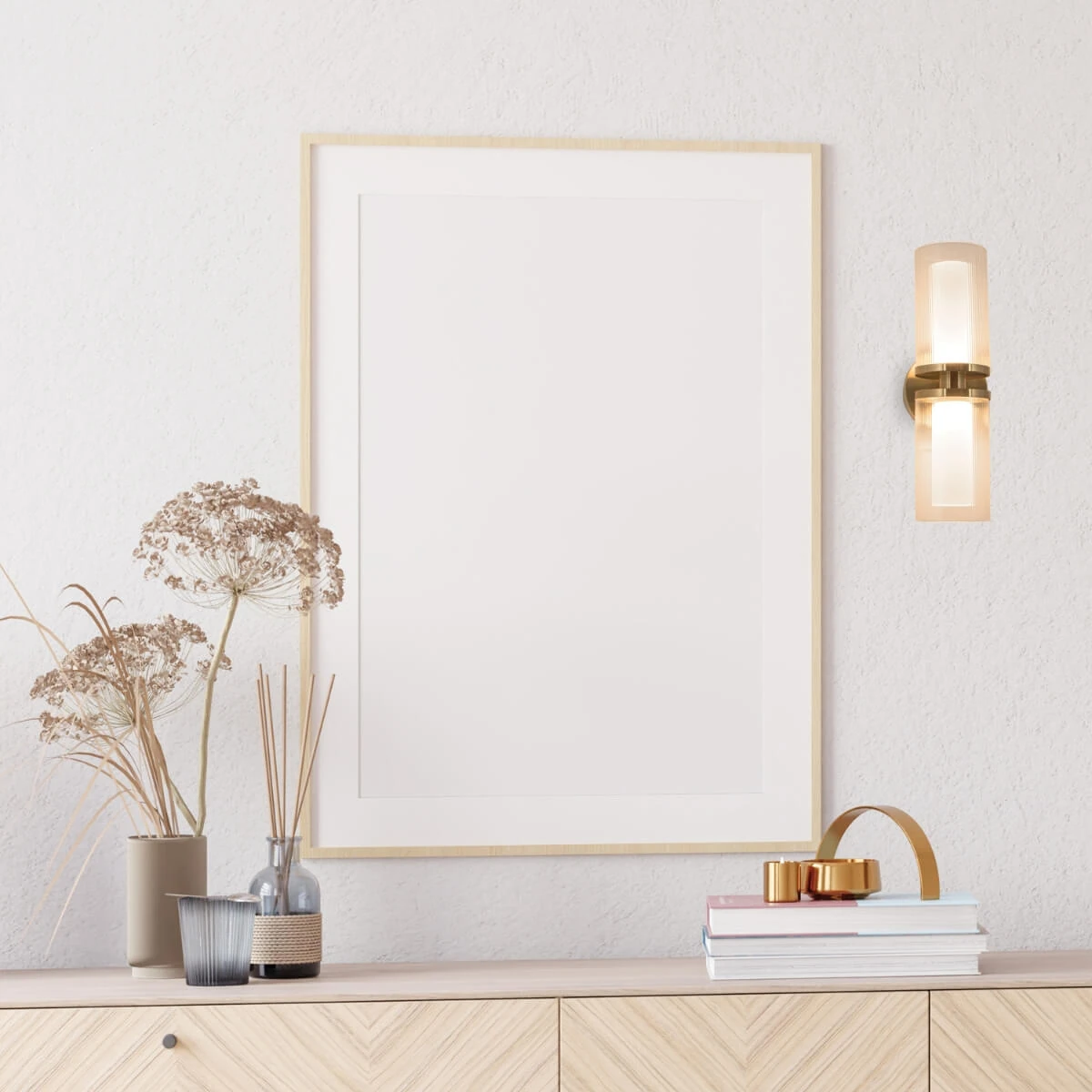 LED Wall Sconce with Ribbed Glass and Gold Finish