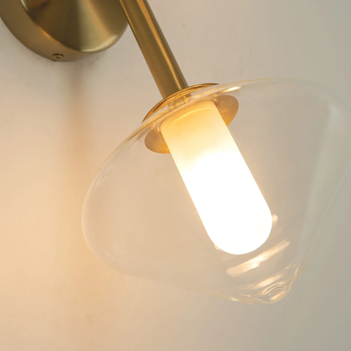 Gold Matt Double Wall Sconce with Clear & Opal Glass