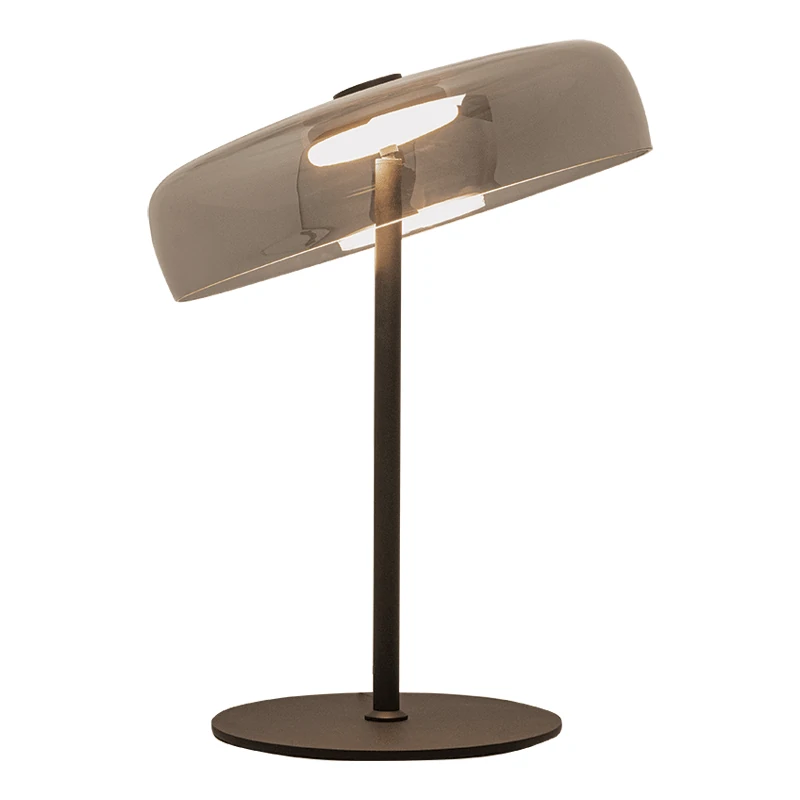 LED Portable Table Lamp, Smoked Glass, Matt Black Finish