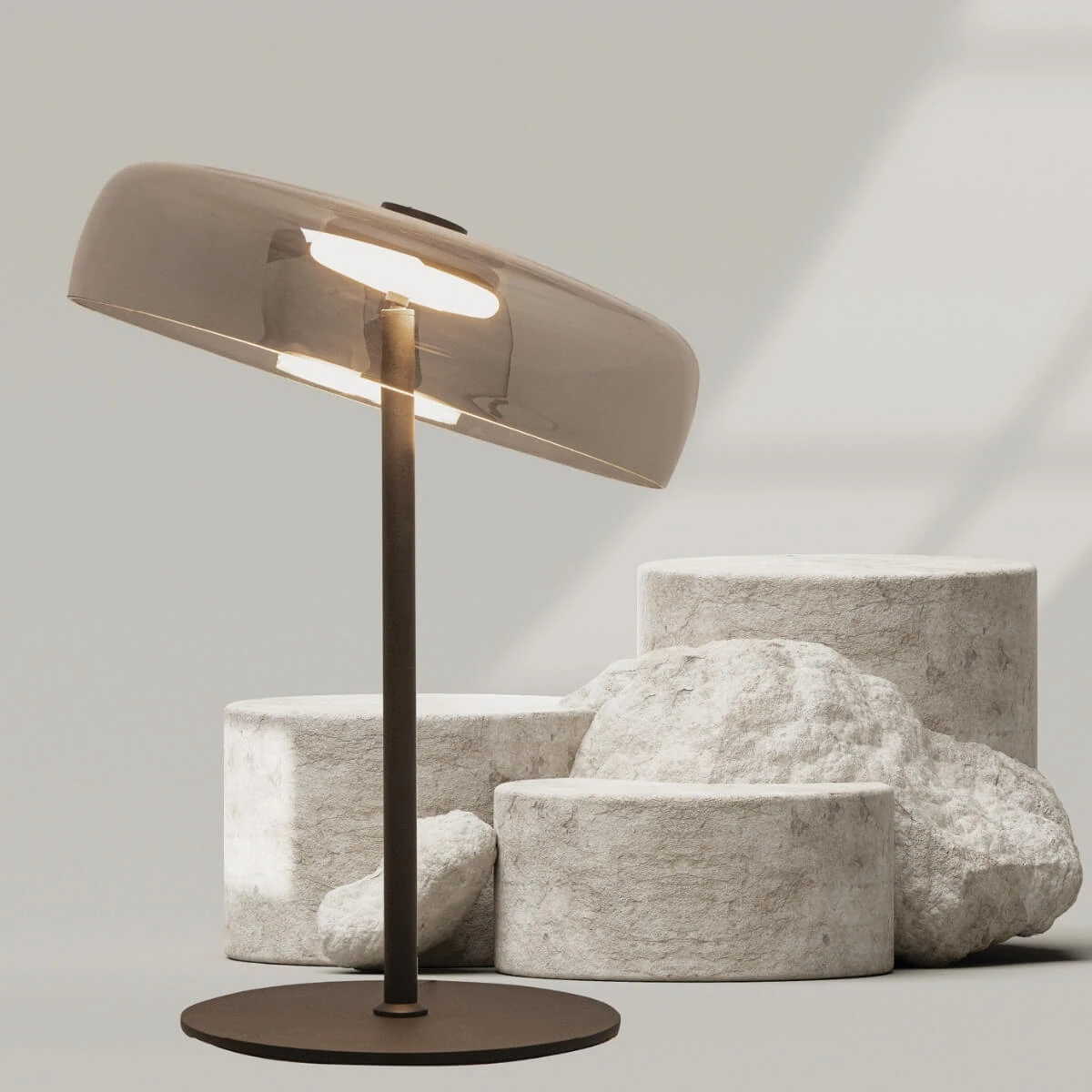LED Portable Table Lamp, Smoked Glass, Matt Black Finish