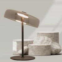 LED Portable Table Lamp, Smoked Glass, Matt Black Finish - Image 1