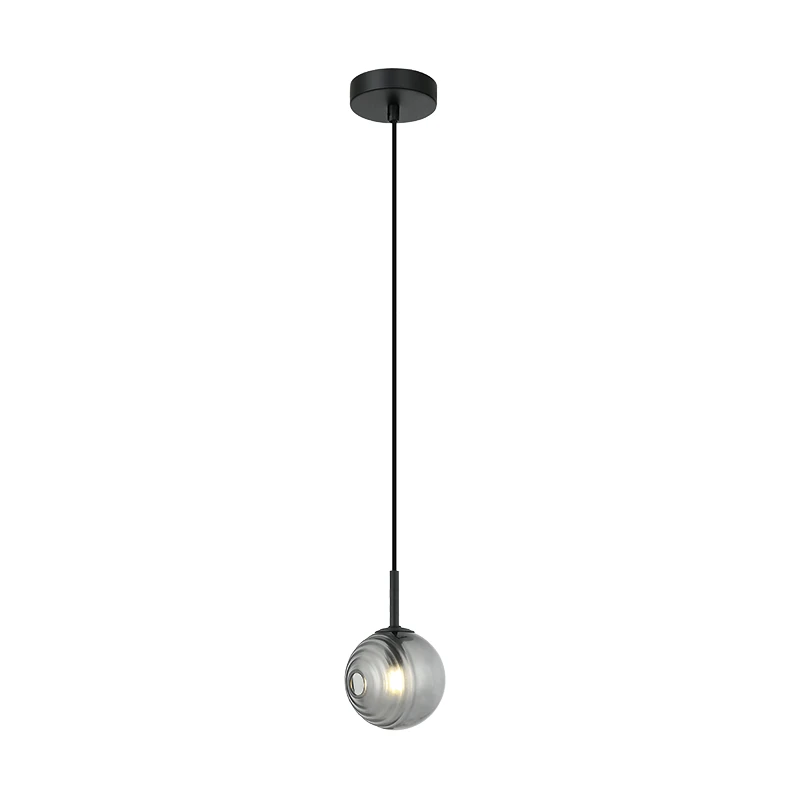 Black Matt Pendant Light with Smoked Glass Shade, G9