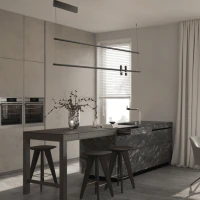 Linijinis LED pakabinamas šviestuvas su pasukama šviesos juosta ir marmuro detalėmis, smėlio juodas - Nuotrauka 1