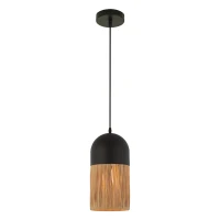 Pakabinamas šviestuvas D18cm, juodas metalas ir natūralus pynimas - Nuotrauka 2