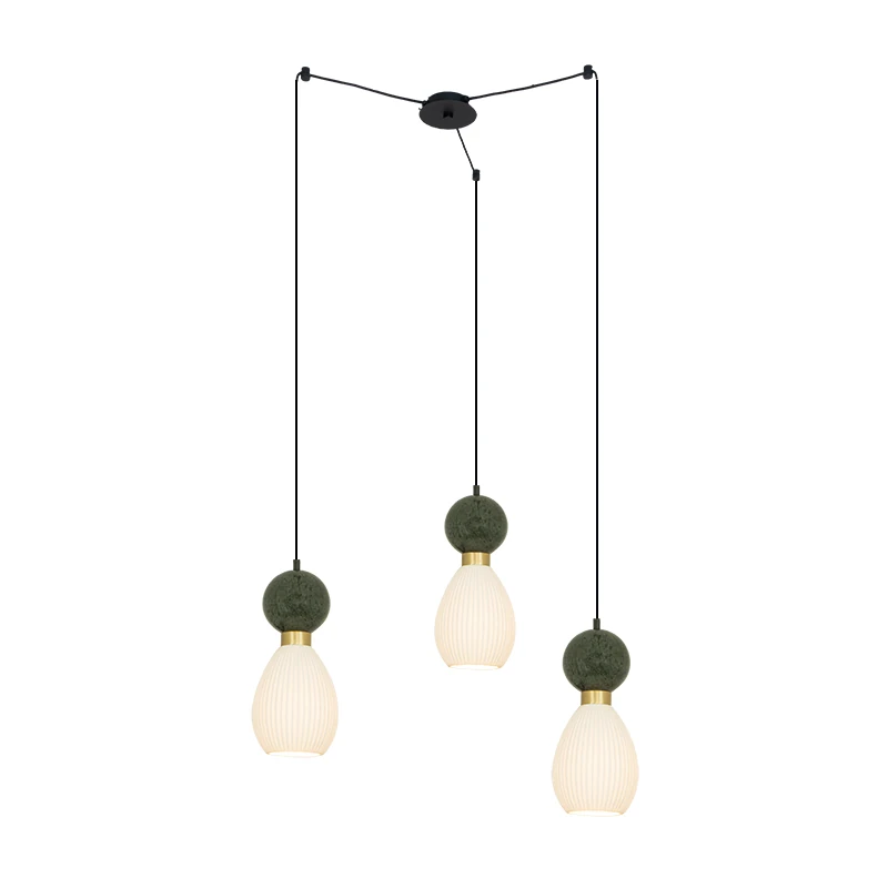 3-Light Pendant with Sandy Black Base and Mixed Material Shades