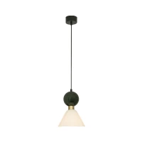 Green Marble & Brass Pendant Light, Pleated Shade - Image 2