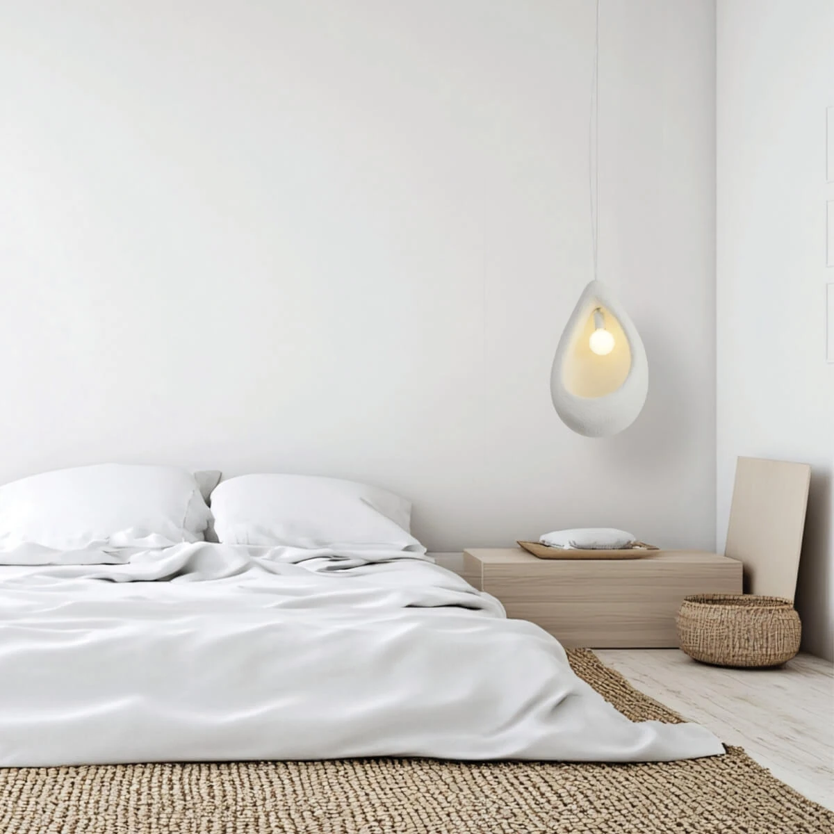 White Textured Teardrop Pendant Light, E27, 60cm