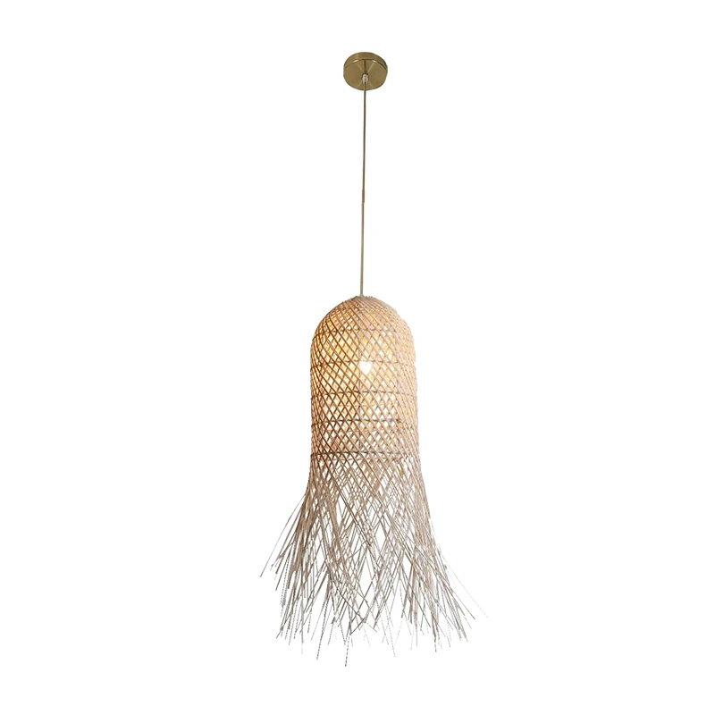 Natural Rattan Pendant Lamp with Gold Matt Base