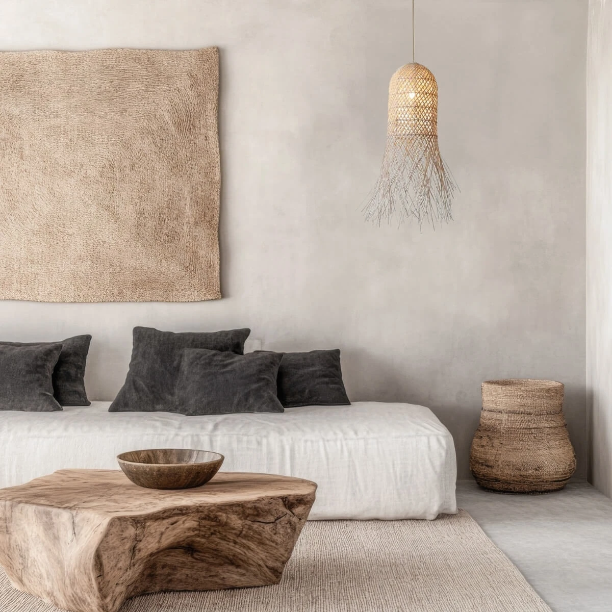 Natural Rattan Pendant Lamp with Gold Matt Base