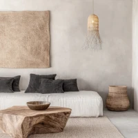 Natural Rattan Pendant Lamp with Gold Matt Base - Image 1