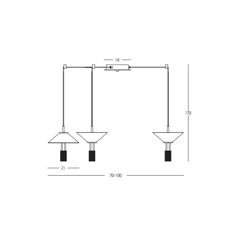 Matinis juodas 3 šviesų LED pakabinamas šviestuvas, reguliuojamas 70-100cm ilgis, 28W 3000K
