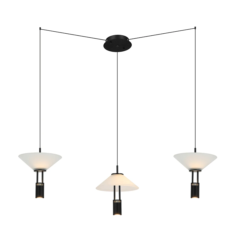 Matinis juodas 3 šviesų LED pakabinamas šviestuvas, reguliuojamas 70-100cm ilgis, 28W 3000K