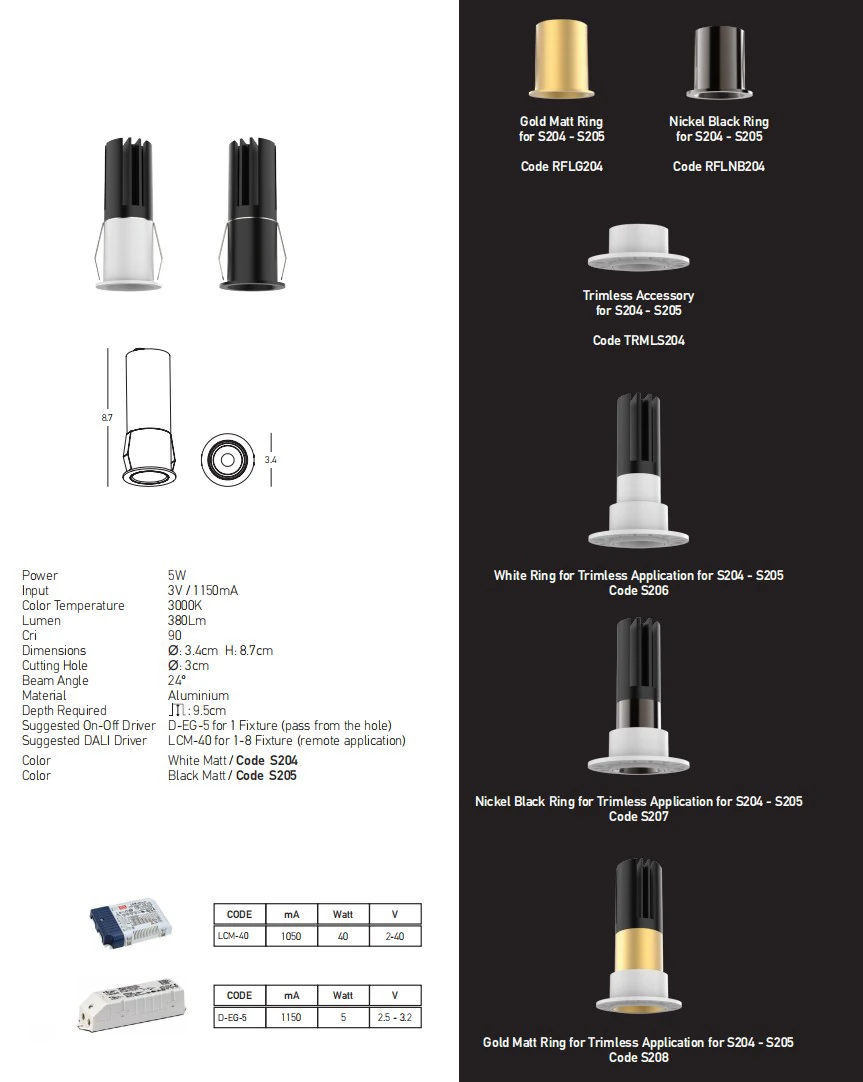 Recessed LED Spot Trimless, Nickel Black Ring
