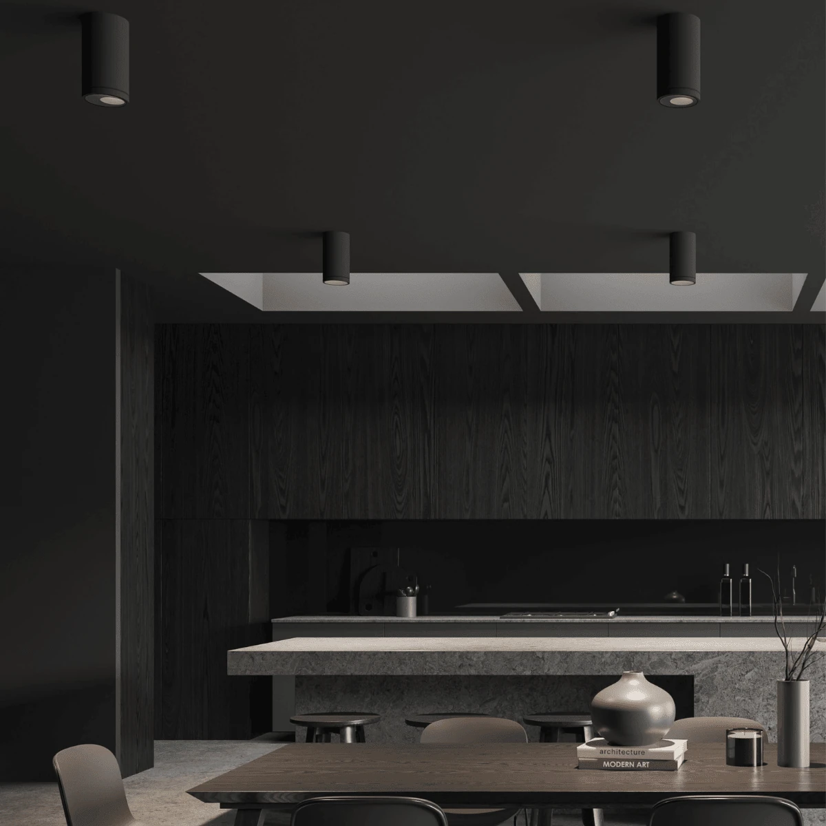 Matt Black Cylindrical LED Ceiling Light, 10W 3000K