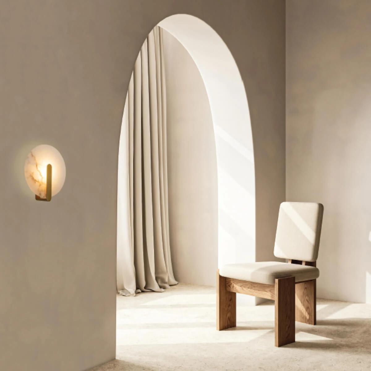 Alabaster Circular LED Wall Light, Brass Finish, 5W 3000K